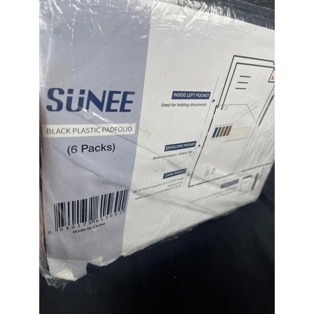 SUNEE Black Plastic Padfolio 6 Pack Letter Size Document Organizer Folder Set